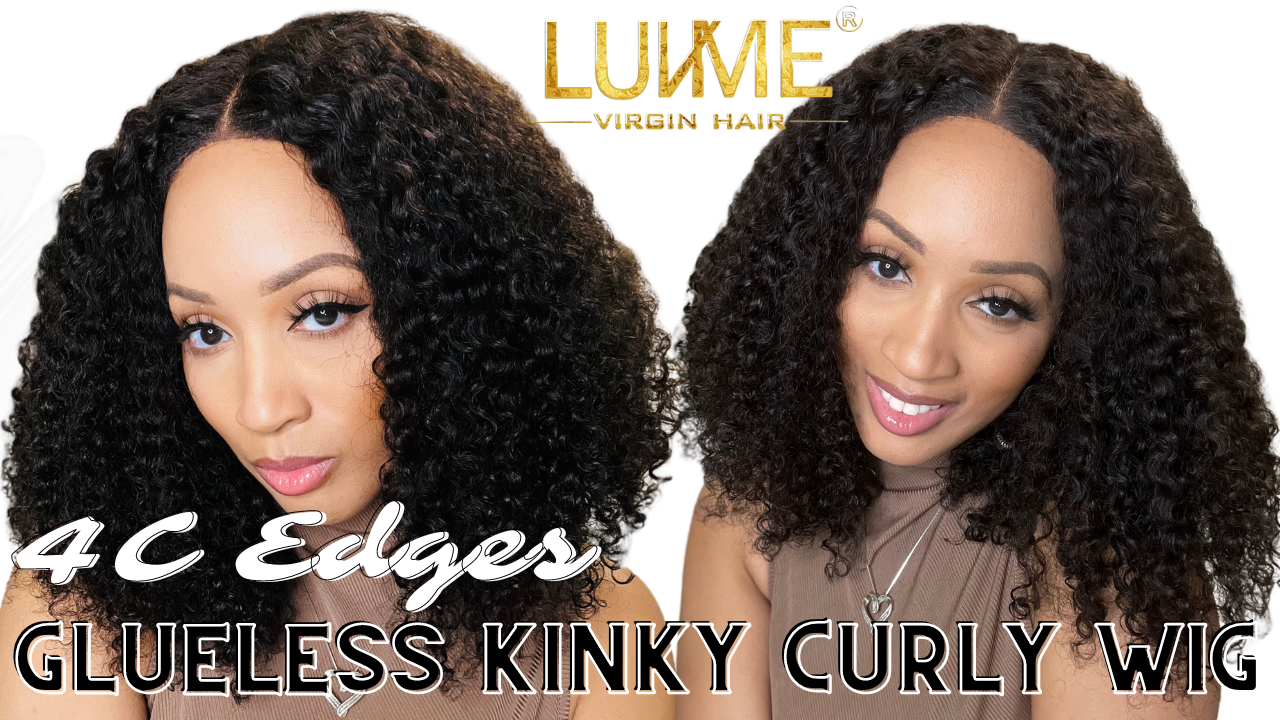 4C Edges Kinky Curly Natural Black Glueless 5x5 Closure HD Lace Wig