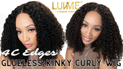 4C Edges Kinky Curly Natural Black Glueless 5x5 Closure HD Lace Wig