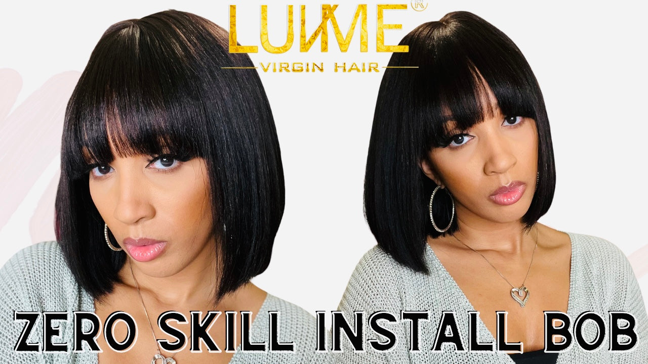 Natural Black 10" Yaki Straight Bob Wig with Bangs